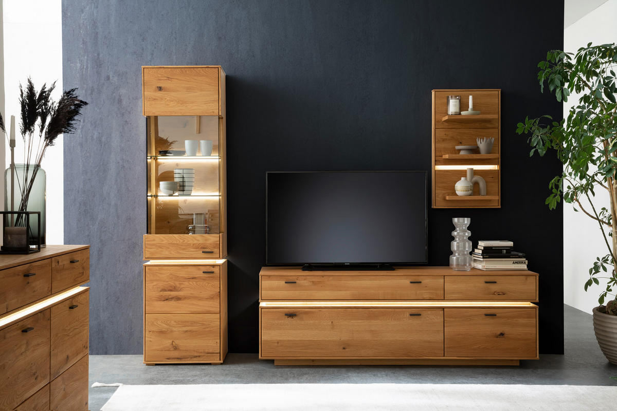 WOHNWAND  in Wildeiche  246/202/51 cm  - Wildeiche/Anthrazit, Natur, Glas/Holz (246/202/51cm) - MID.YOU