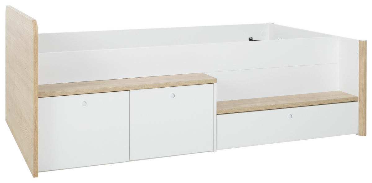 POSTEL S ÚLOŽNÝM PROSTOREM, 90/200 cm, bílá, barvy ořechu - bílá/barvy ořechu, Moderní, kompozitní dřevo (90/200cm) - MID.YOU