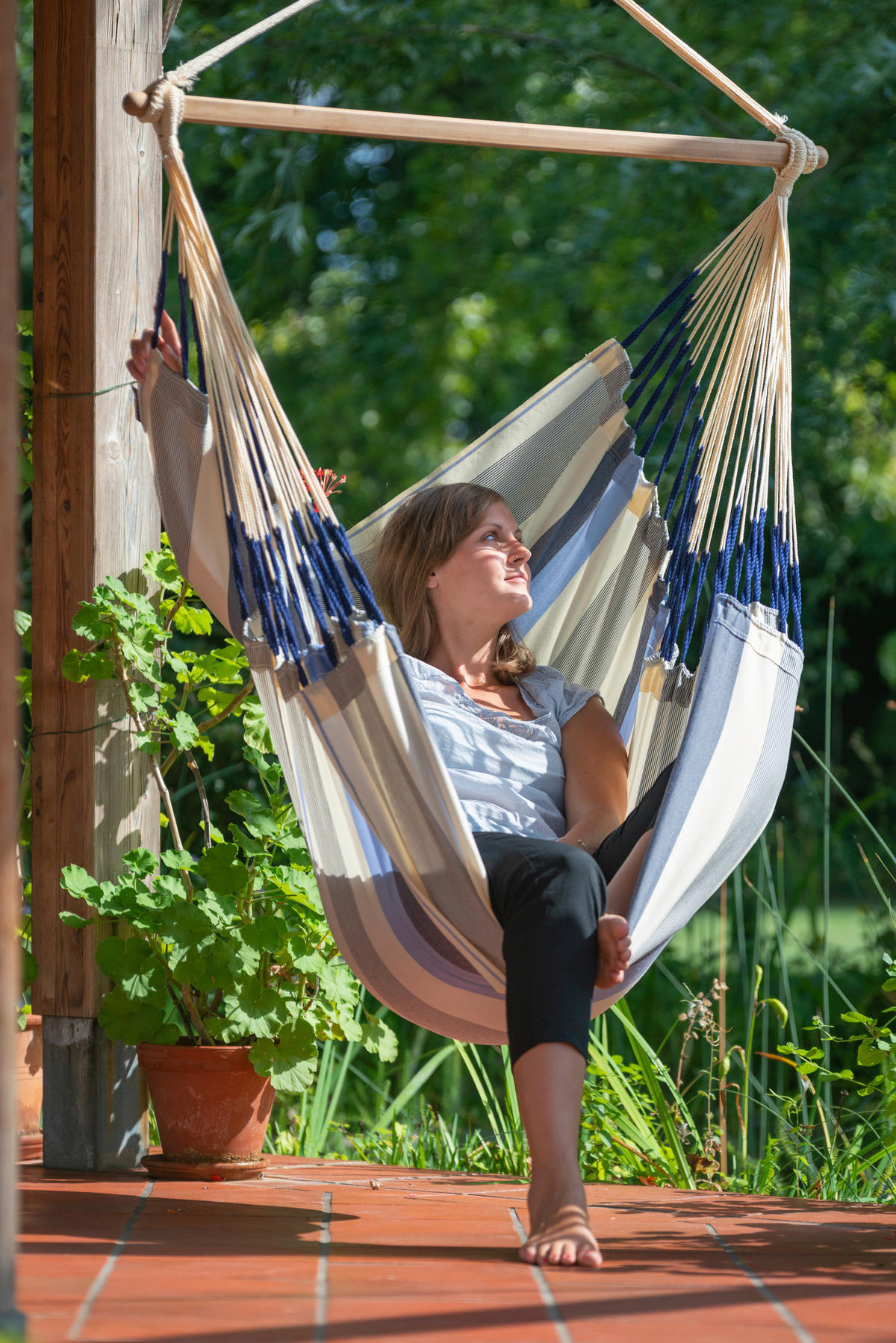 HÄNGESESSEL comfort outdoor 110/160/180 cm  - Weiß/Dunkelblau, KONVENTIONELL, Holz/Textil (110/160/180cm) - La Siesta
