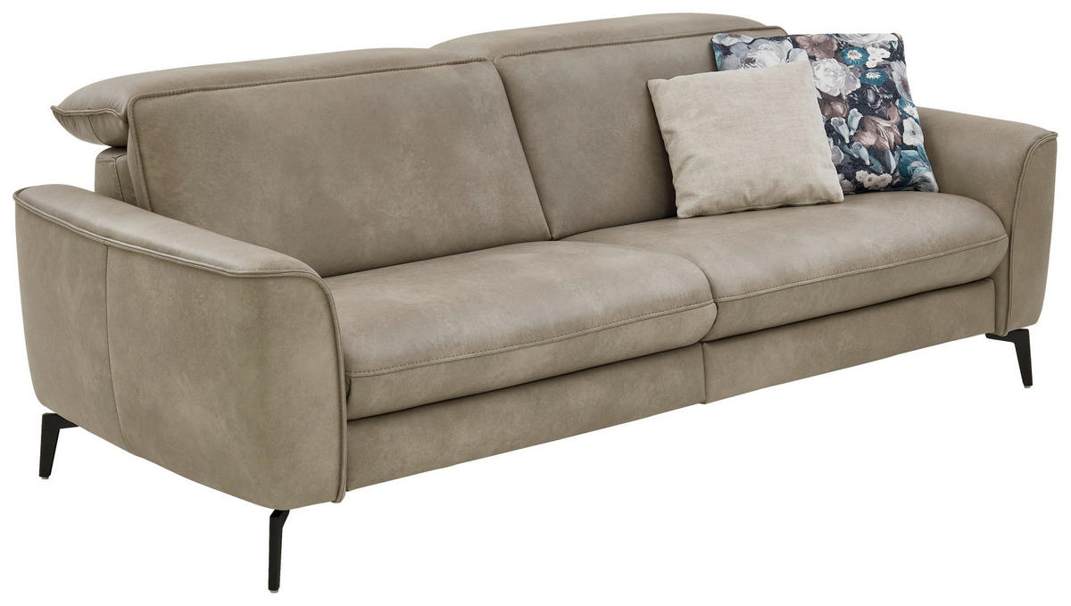 3-SITZER-SOFA in Echtleder Graubraun  - Graubraun/Schwarz, Natur, Leder/Metall (222/81/110cm) - Valdera