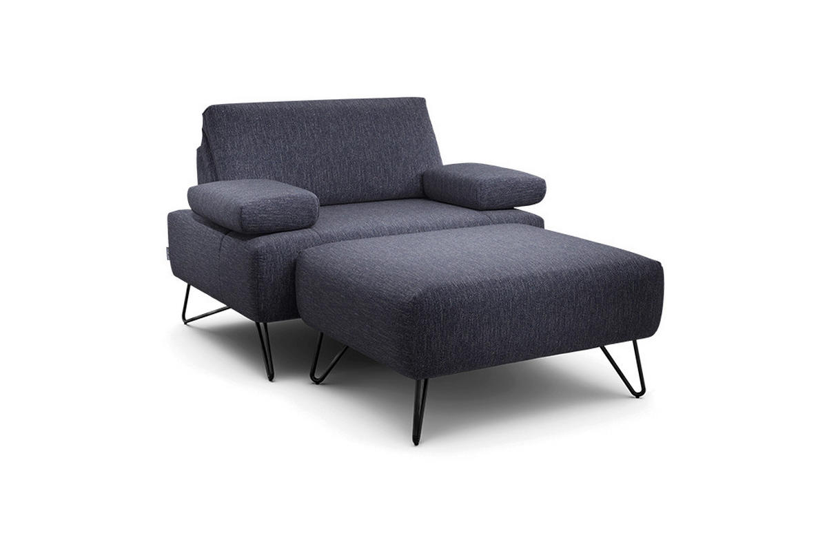 SESSELSET Chenille Armteilverstellung, Hocker    - Blau/Schwarz, Design, Textil/Metall (114-142/85/86-94cm) - SENSOO