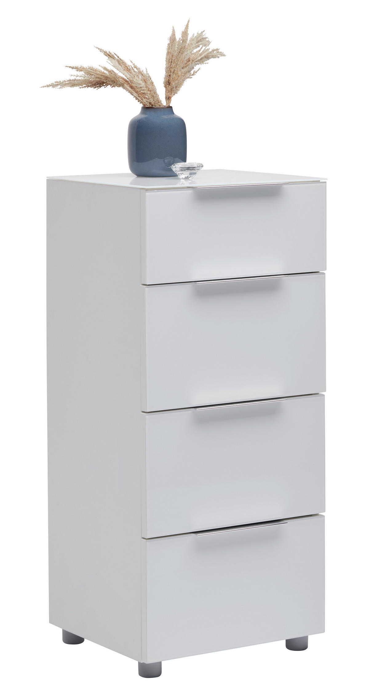 BYRÅ 45/101/40 cm  - kromfärg/vit högglans, Basics, metall/trämaterial (45/101/40cm) - Voleo