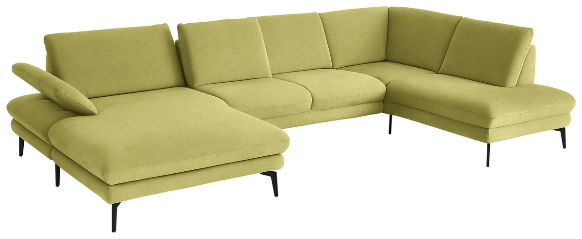 WOHNLANDSCHAFT Chenille, Flachgewebe Hellgrün  - Schwarz/Hellgrün, Design, Textil/Metall (180/344/208cm) - Dieter Knoll