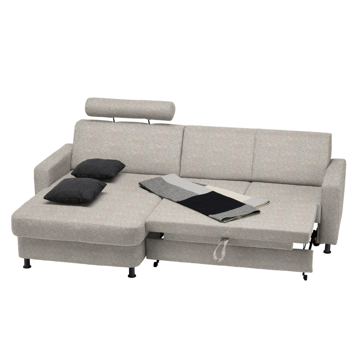 ECKSOFA in Webstoff Beige  - Beige/Schwarz, Design, Kunststoff/Textil (165/257cm) - Xora