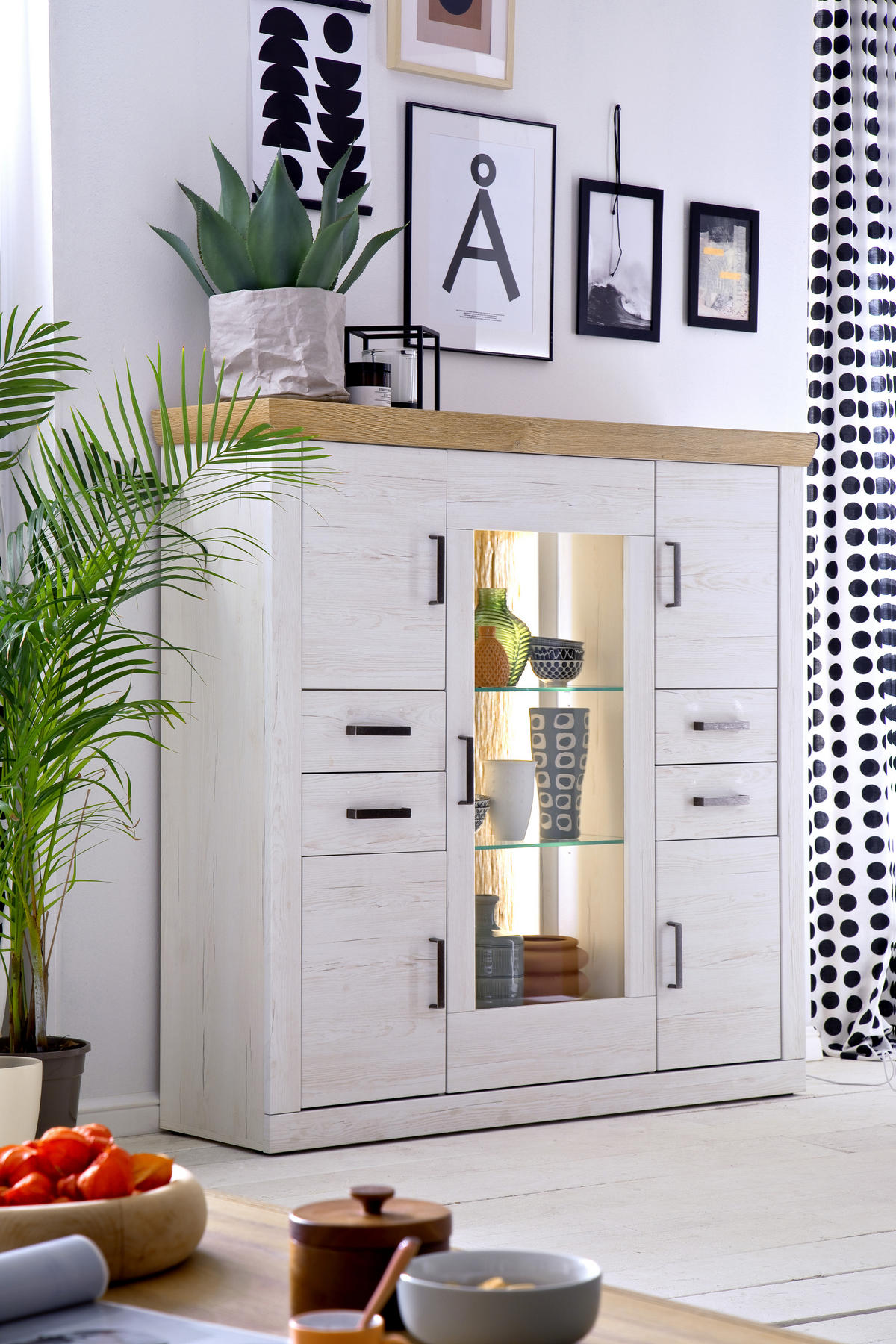 HIGHBOARD  in 142/142/40 cm  - Eichefarben/Graphitfarben, Design, Glas/Holzwerkstoff (142/142/40cm) - MID.YOU