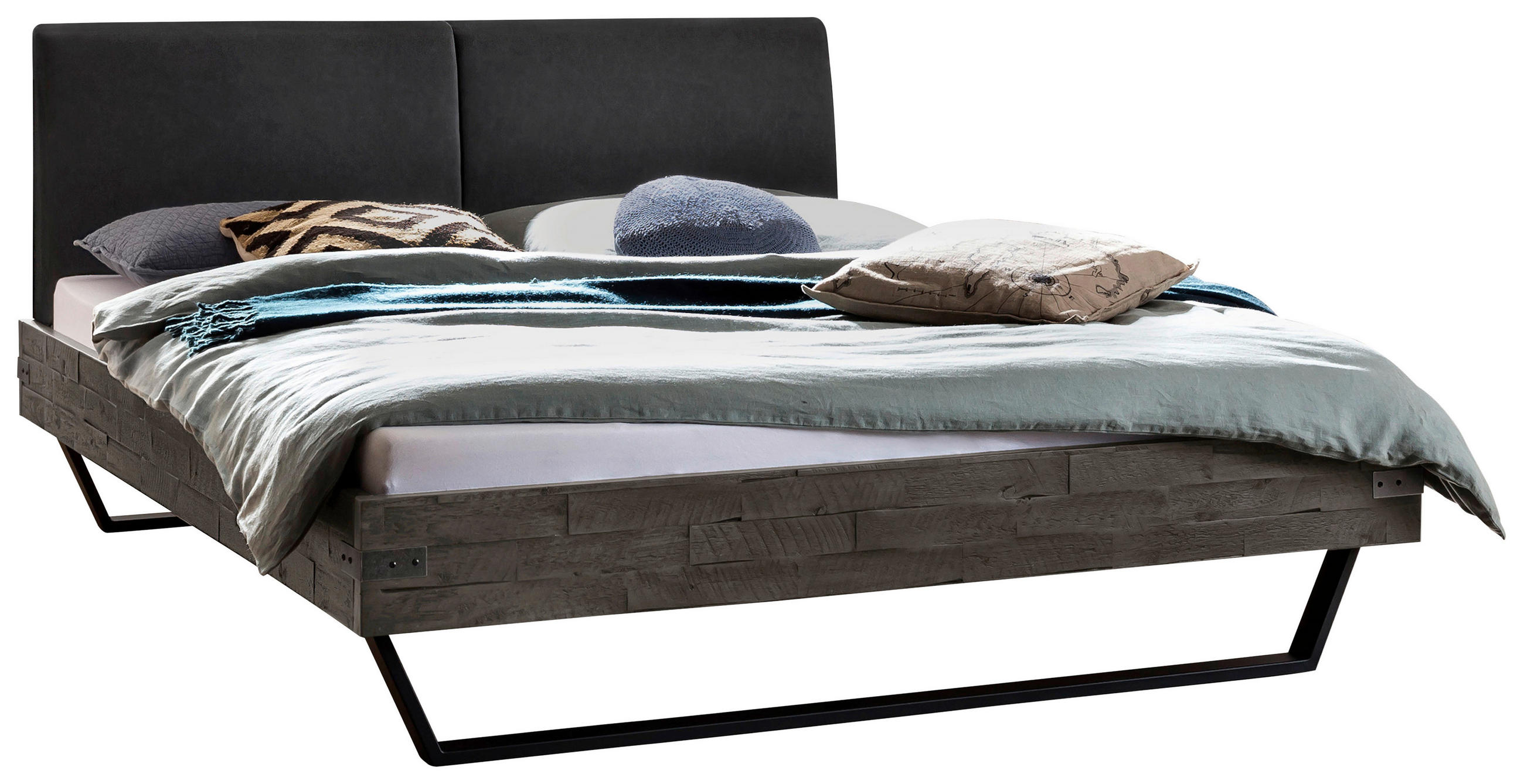 BETT 140/200 cm  in Anthrazit, Grau, Akaziefarben  - Anthrazit/Grau, Design, Holz/Metall (140/200cm) - Hasena