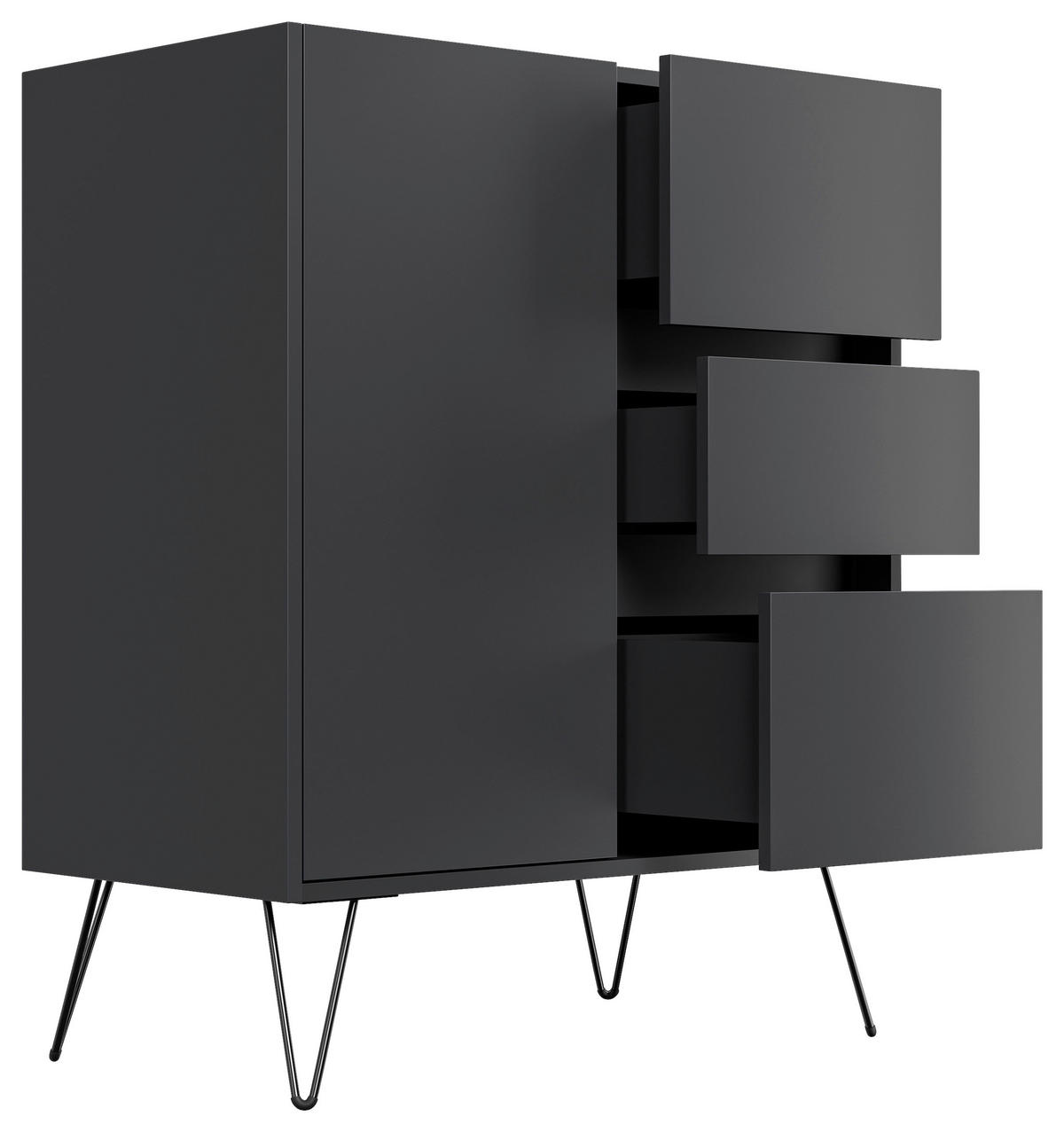 SIDEBOARD Posseik Industrial  in 76/93,6/42 cm  - Graphitfarben/Schwarz, Design, Holzwerkstoff/Metall (76/93,6/42cm) - P & B