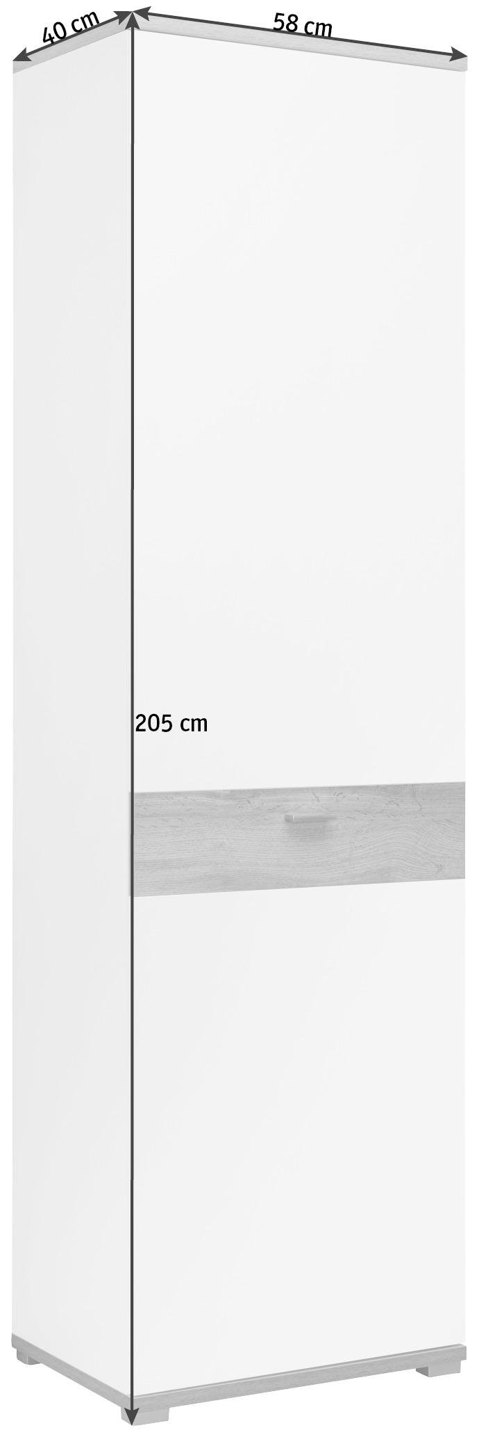 Thumbnail - Carryhome Garderobenschrank, Weiß, Eiche, Holzwerkstoff, 2 Fächer, 58x205x40 cm, Beimöbel erhältlich, Garderobe, Gardero...