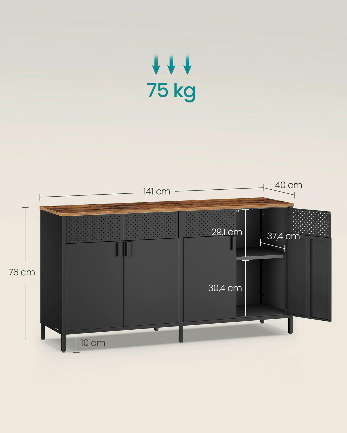 SIDEBOARD  141/76/40 cm  - Schwarz/Braun, Trend, Holzwerkstoff/Metall (141/76/40cm) - Boxxx