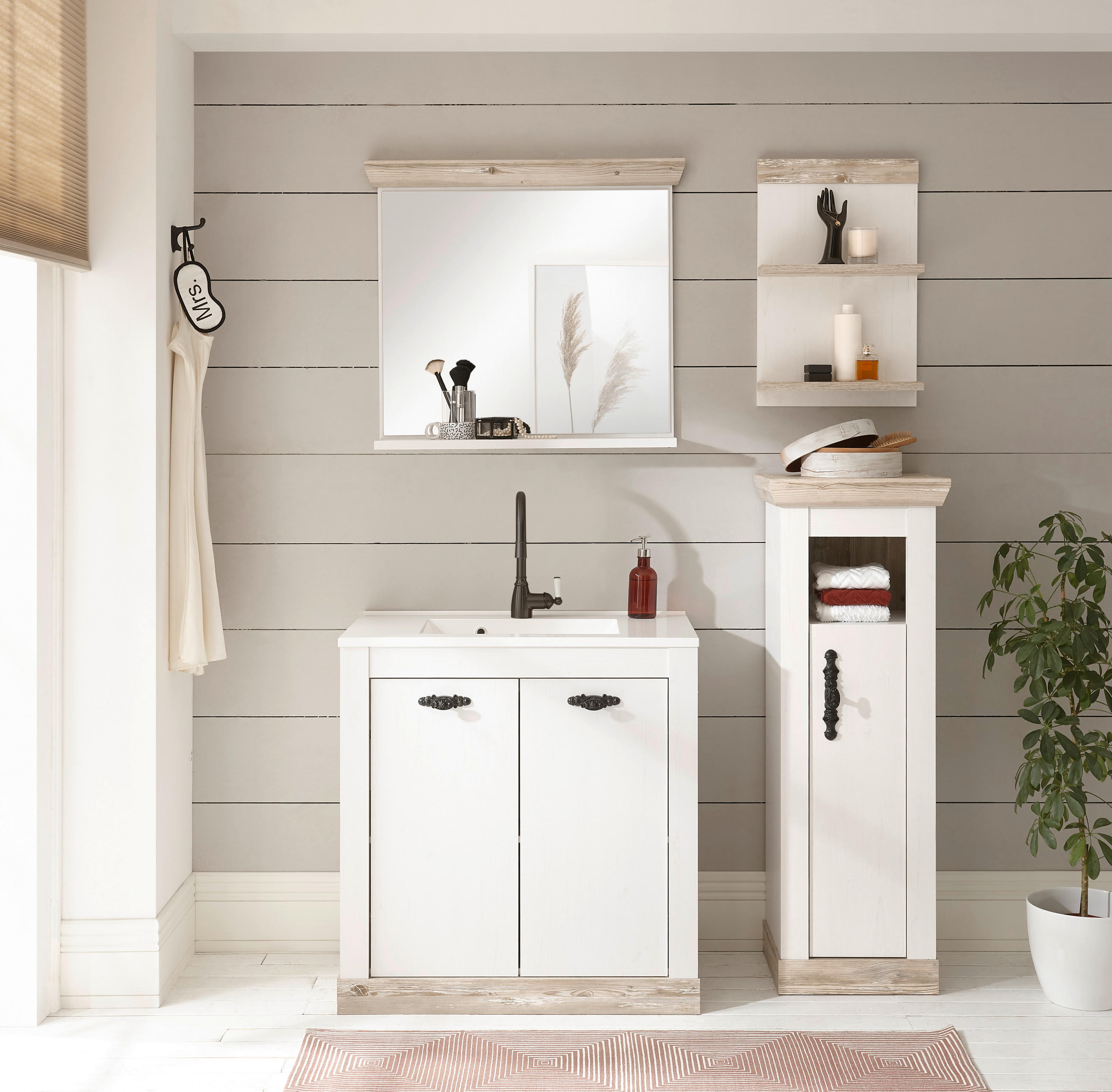 BADEZIMMER 4-teilig  in  - Schwarz/Weiß, Design, Naturmaterialien/Holzwerkstoff (143/200/46cm) - MID.YOU