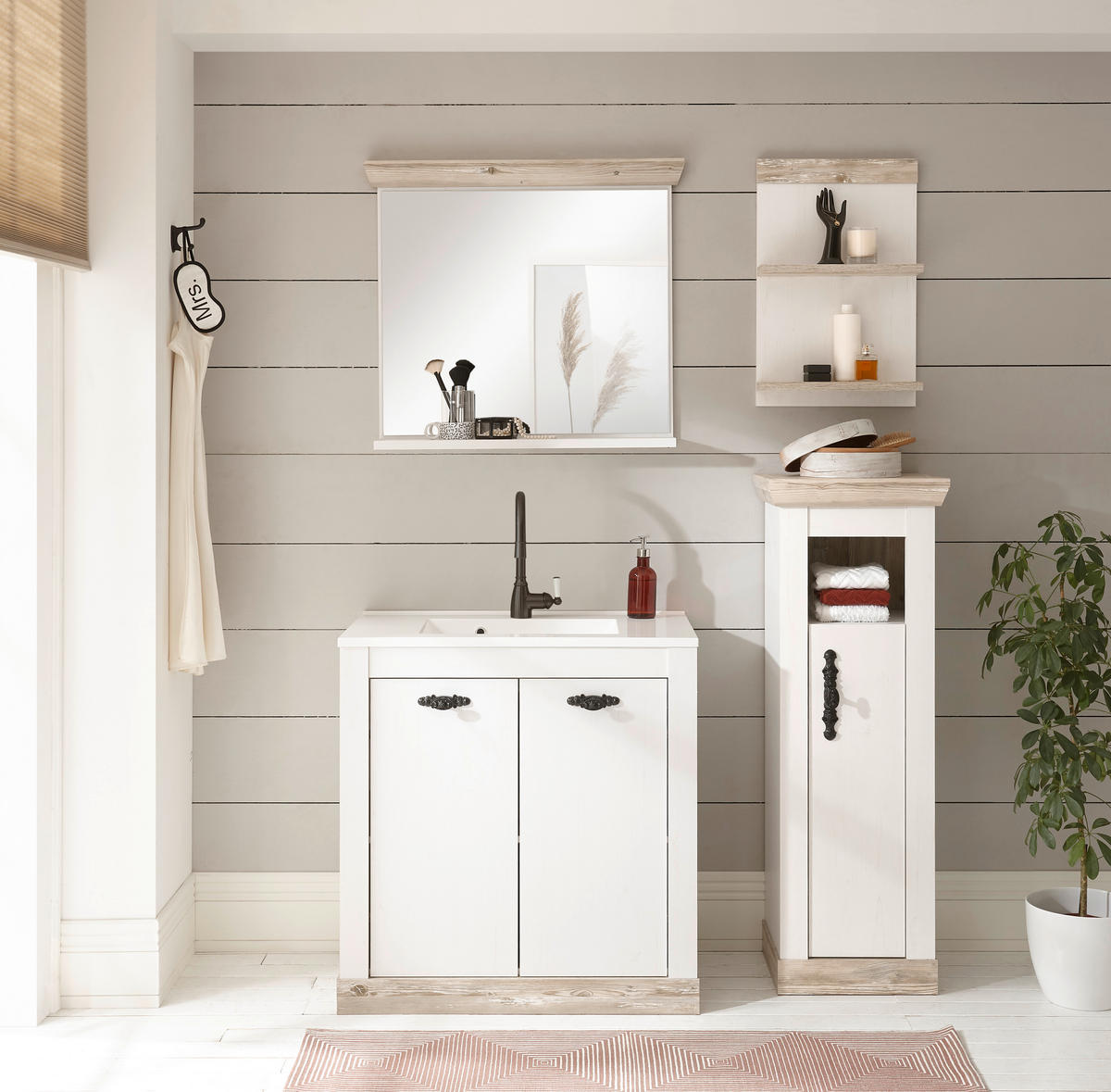 BADEZIMMER 4-teilig  in  - Schwarz/Weiß, Design, Naturmaterialien/Holzwerkstoff (143/200/46cm) - MID.YOU