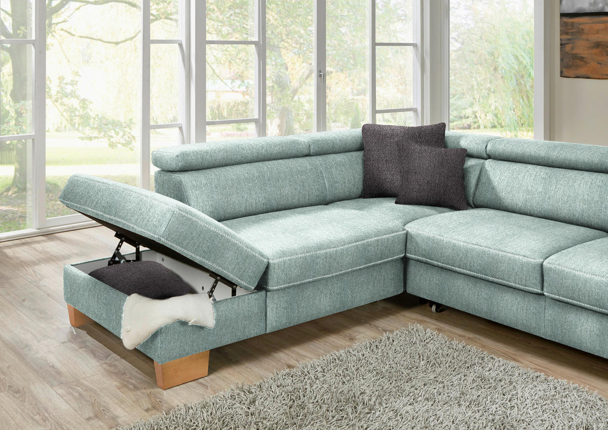 ECKSOFA in Mikrofaser Mintgrün  - Eichefarben/Beige, Natur, Holz/Textil (273/226cm) - Beldomo System