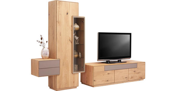 WOHNWAND in Eichefarben, Schlammfarben - Schlammfarben/Eichefarben, Natur, Glas/Holz (303,6/198,5/46,5cm) - Valnatura