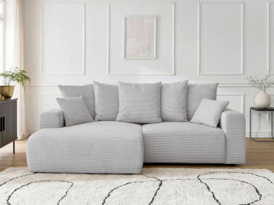 ECKSOFA Ottomane links  ATILLA Hellgrau Cord  - Hellgrau/Schwarz, MODERN, Kunststoff/Textil (149/244cm)