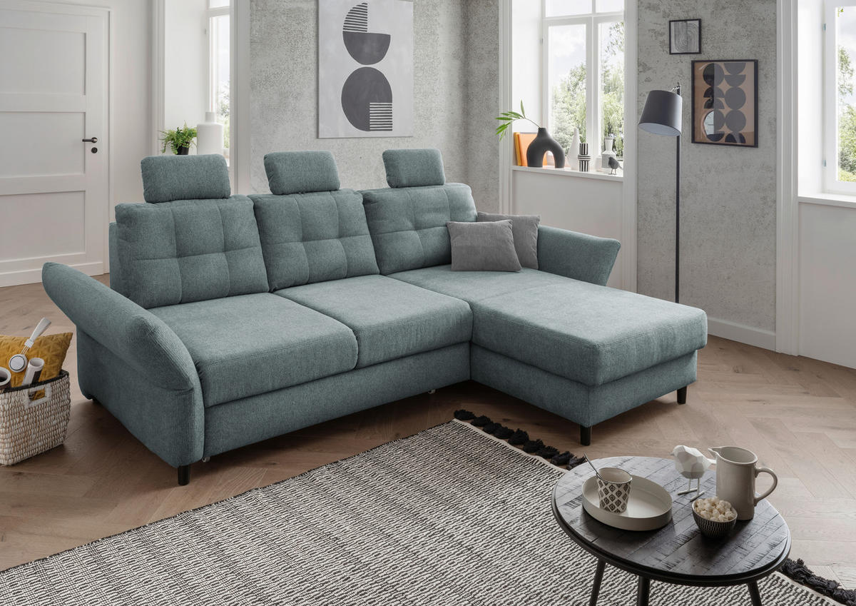 ECKSOFA in Chenille Blau  - Mintgrau/Blau, MODERN, Holz/Textil (250-280/176cm) - Livetastic