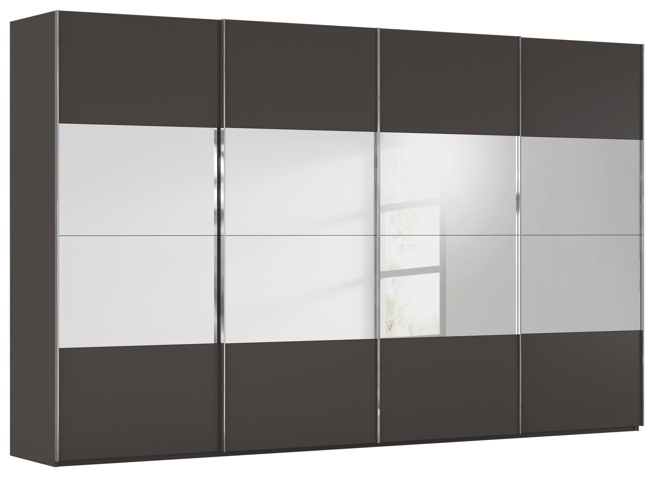 SCHWEBETÜRENSCHRANK 361/223/68 cm 4-türig Graphitfarben  - Chromfarben/Graphitfarben, Design, Glas/Holzwerkstoff (361/223/68cm) - Novel