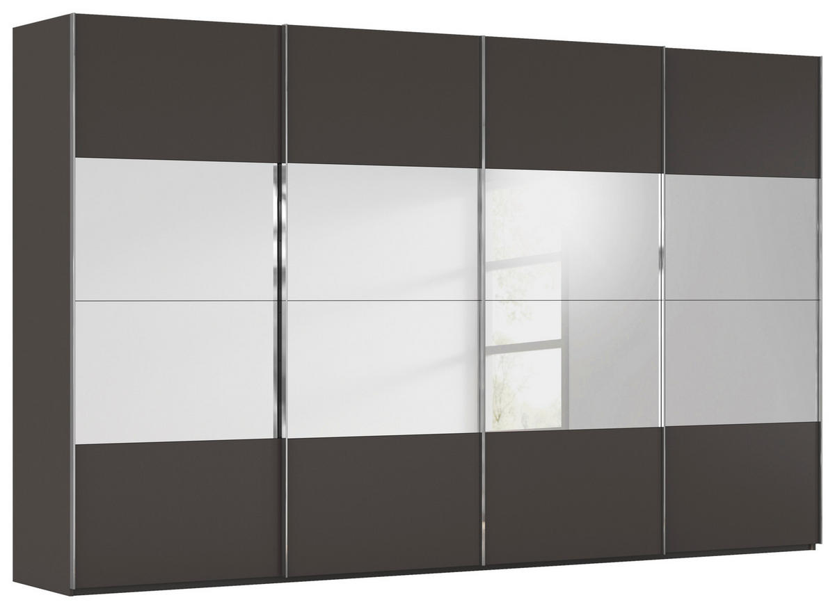 SCHWEBETÜRENSCHRANK 361/223/68 cm 4-türig Graphitfarben  - Chromfarben/Graphitfarben, Design, Glas/Holzwerkstoff (361/223/68cm) - Novel