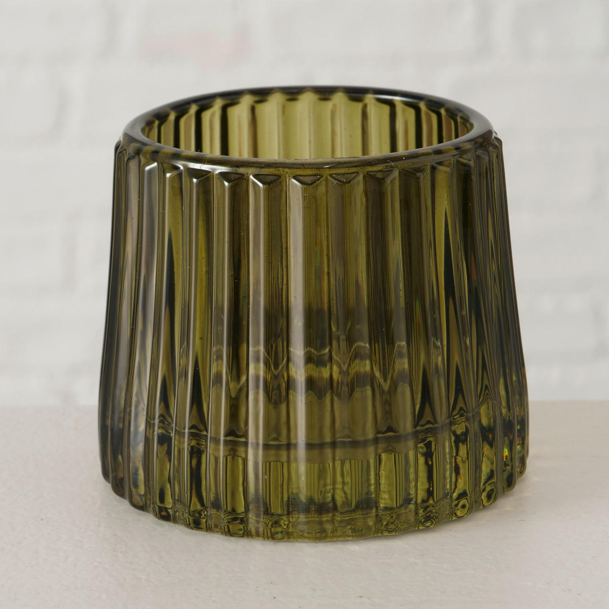 TEELICHTHALTER - Dunkelgrün/Hellgrün, Natur, Glas (8/7cm)