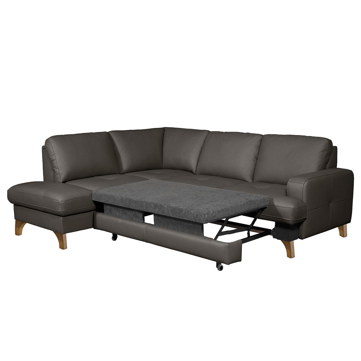 ECKSOFA Lederlook Echtleder Dunkelbraun  - Dunkelbraun/Buchefarben, Design, Leder/Holz (234/190cm) - Livetastic