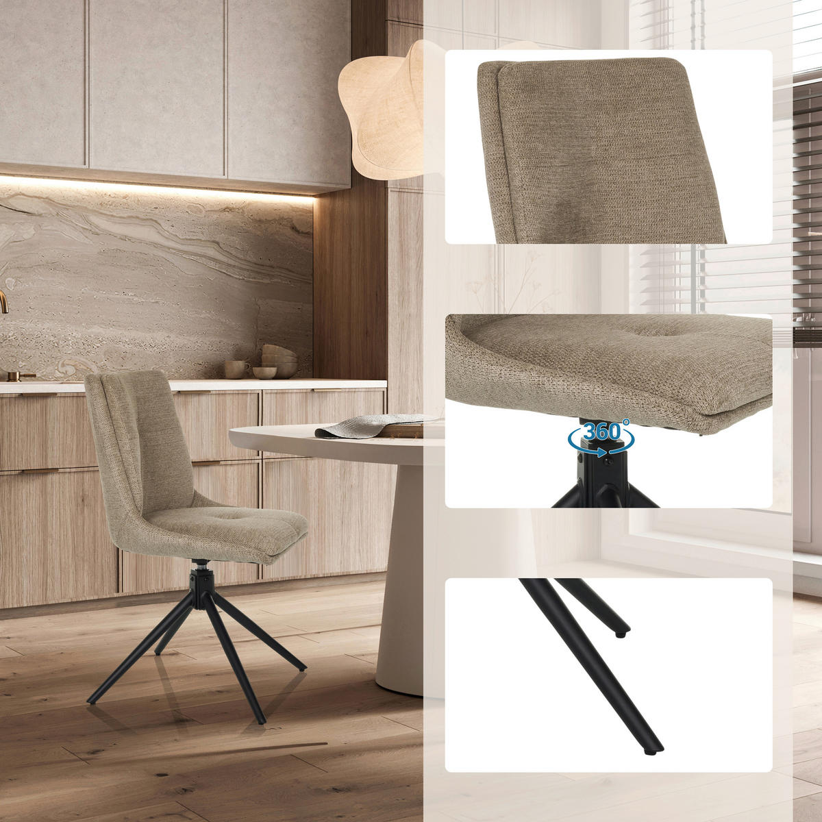 DREHSTUHL  in Flachgewebe Beige  - Beige/Schwarz, MODERN, Textil/Metall (53/89/58cm) - MID.YOU