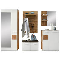 PŘEDSÍŇOVÁ STĚNA, bílá, barvy dubu, 270/201/37 cm - bílá/barvy dubu, Konvenční, kompozitní dřevo/textil (270/201/37cm) - Voleo