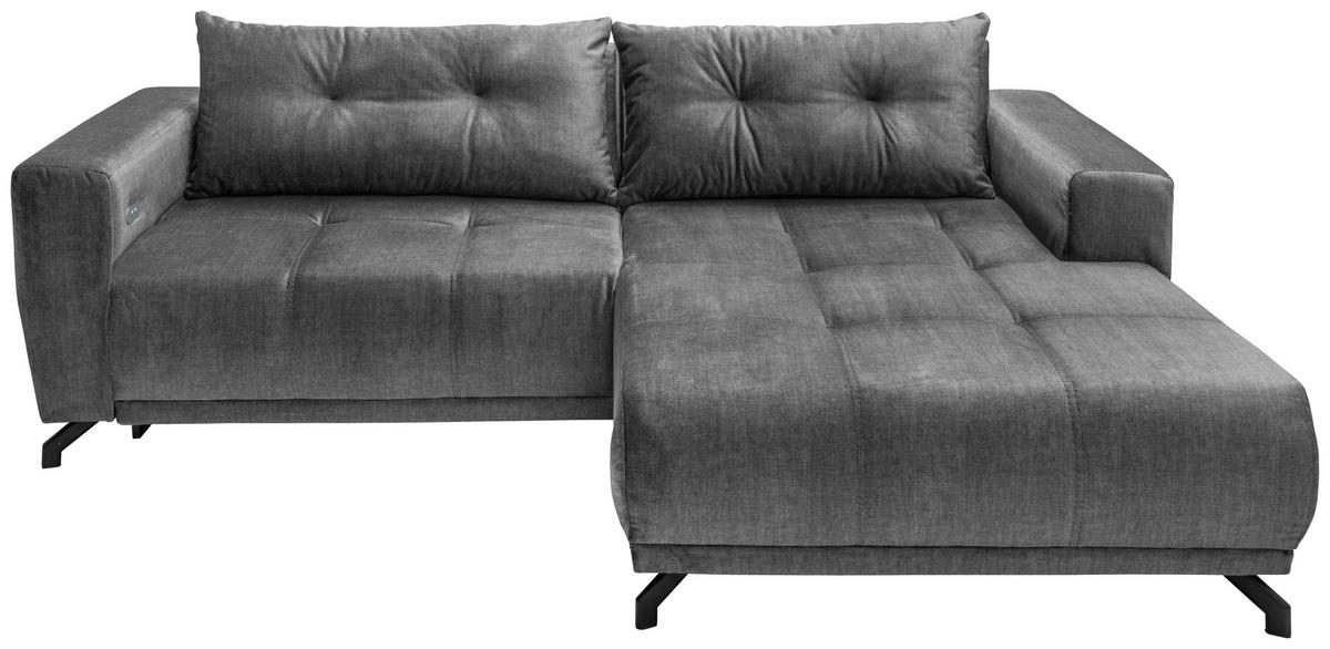 ECKSOFA in Velours Dunkelgrau  246/177 cm  - Dunkelgrau/Schwarz, MODERN, Textil/Metall (246/177cm) - MID.YOU