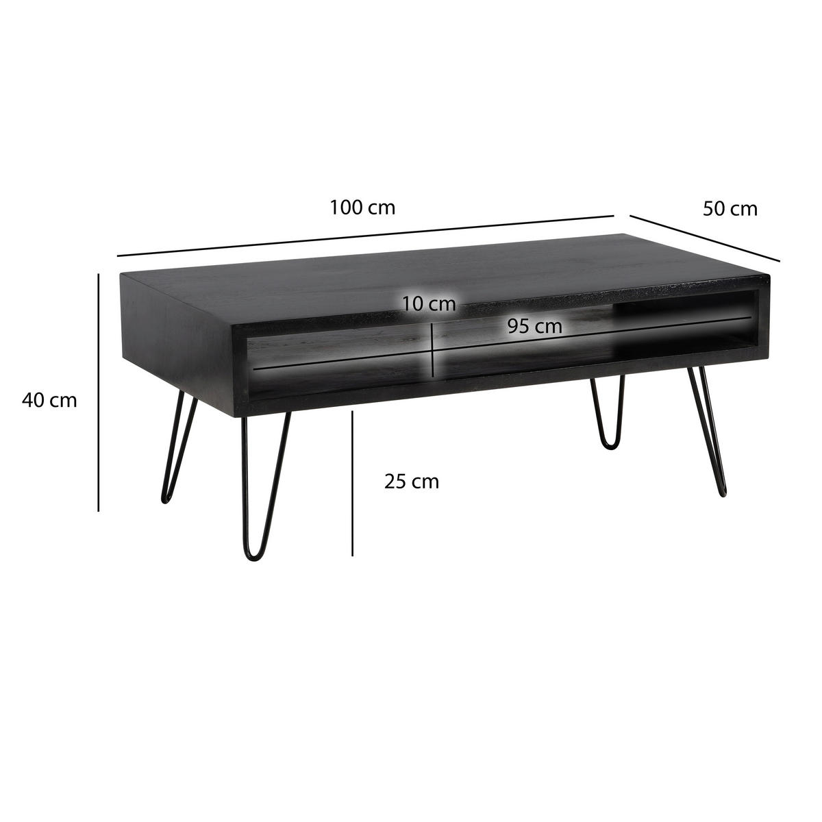 KONFERENČNÍ STOLEK, černá, dřevo, 100/50/40 cm - černá, Design, kov/dřevo (100/50/40cm) - MID.YOU