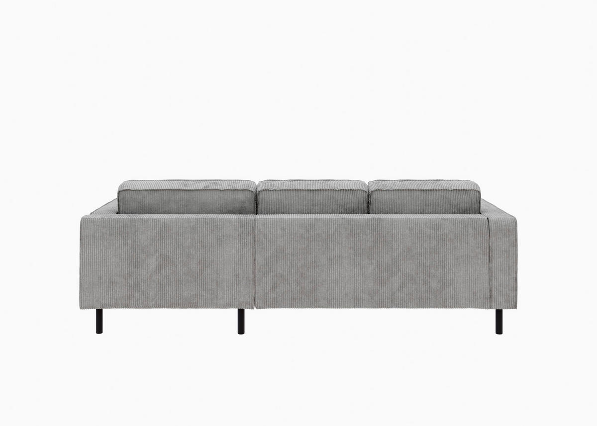 ECKSCHLAFSOFA WATKINS  mit Schlafen auf Sitzhöhe, Rücken echt, Armteil links, Armteil rechts Cord Grau  - Schwarz/Grau, MODERN, Textil/Metall (232/161cm) - Trendmanufaktur