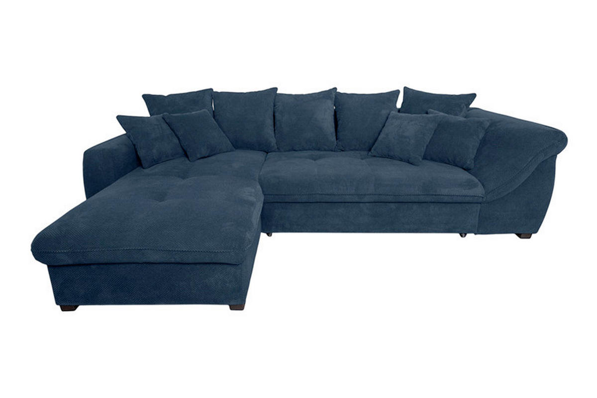 ECKSOFA LORENZO Dunkelblau Struktur Liegefläche im Originalstoff  - Schwarz/Dunkelblau, Design, Textil/Metall (188/302cm) - P & B
