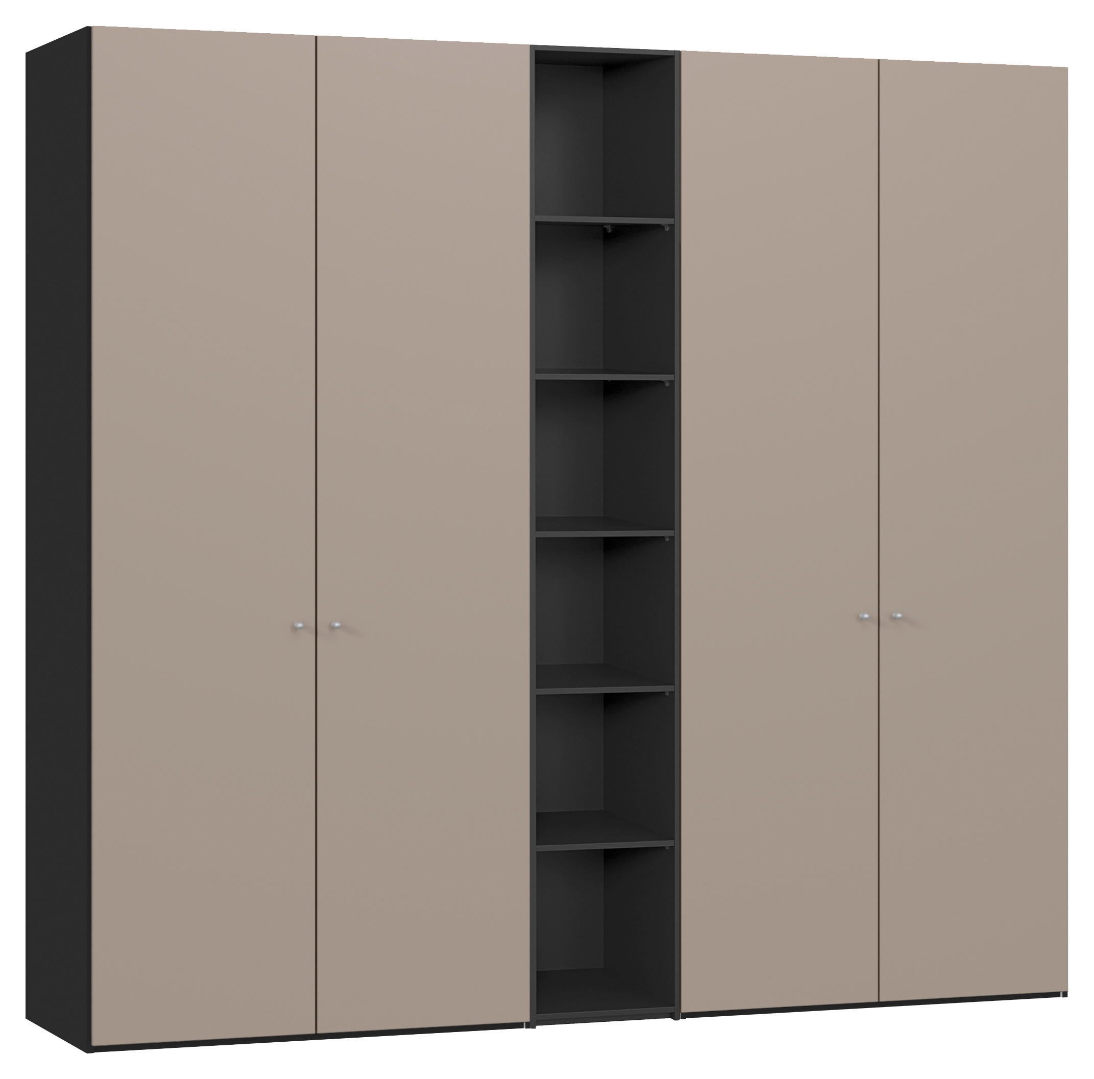 DREHTÜRENSCHRANK 241/220/59 cm,  in Schwarz, Hellbraun, 4-türig  - Hellbraun/Silberfarben, Design, Glas/Holzwerkstoff (241/220/59cm) - Jutzler