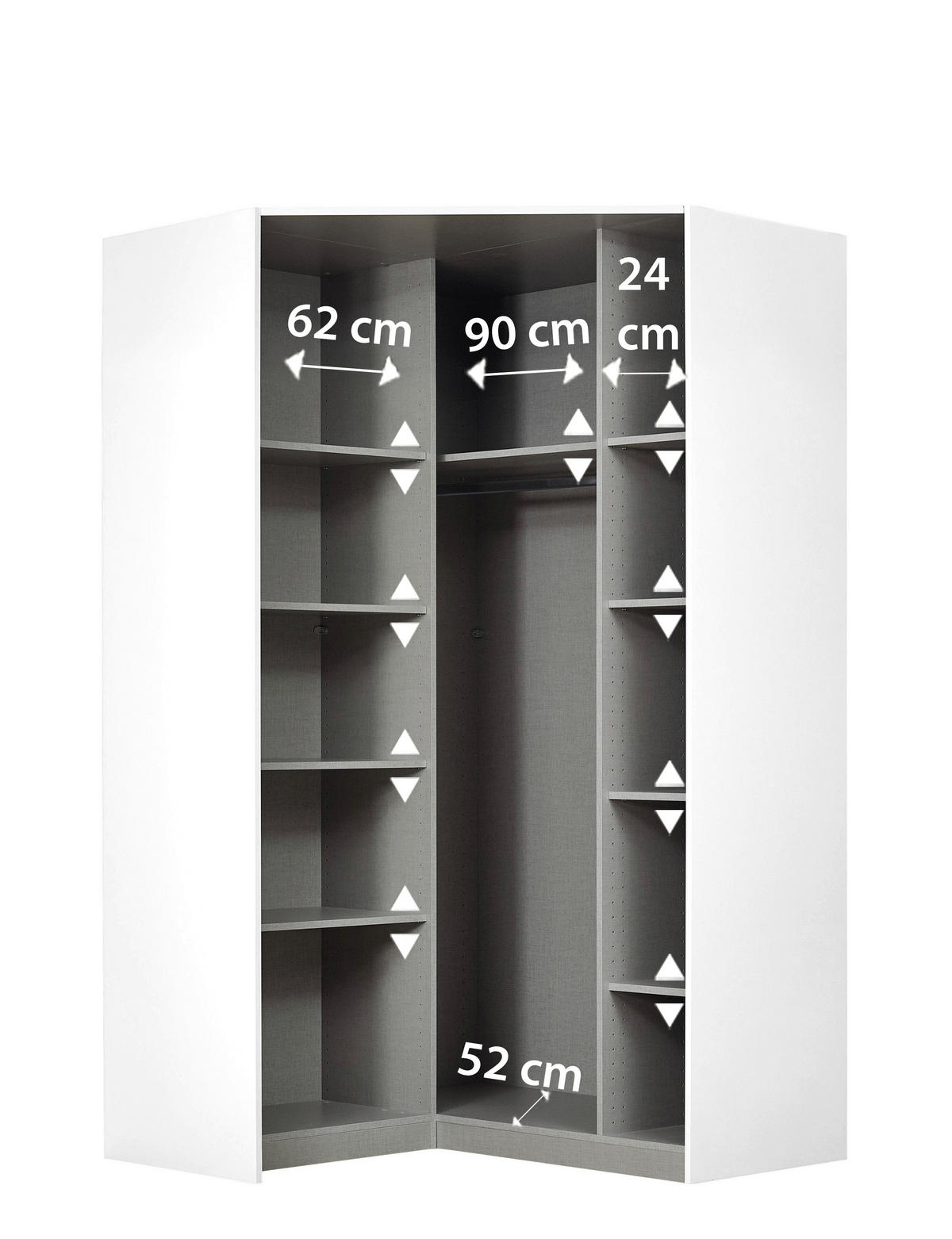 ECKKLEIDERSCHRANK 117/210/117 cm Weiß  - Alufarben/Weiß, KONVENTIONELL, Glas/Holzwerkstoff (117/210/117cm) - home24