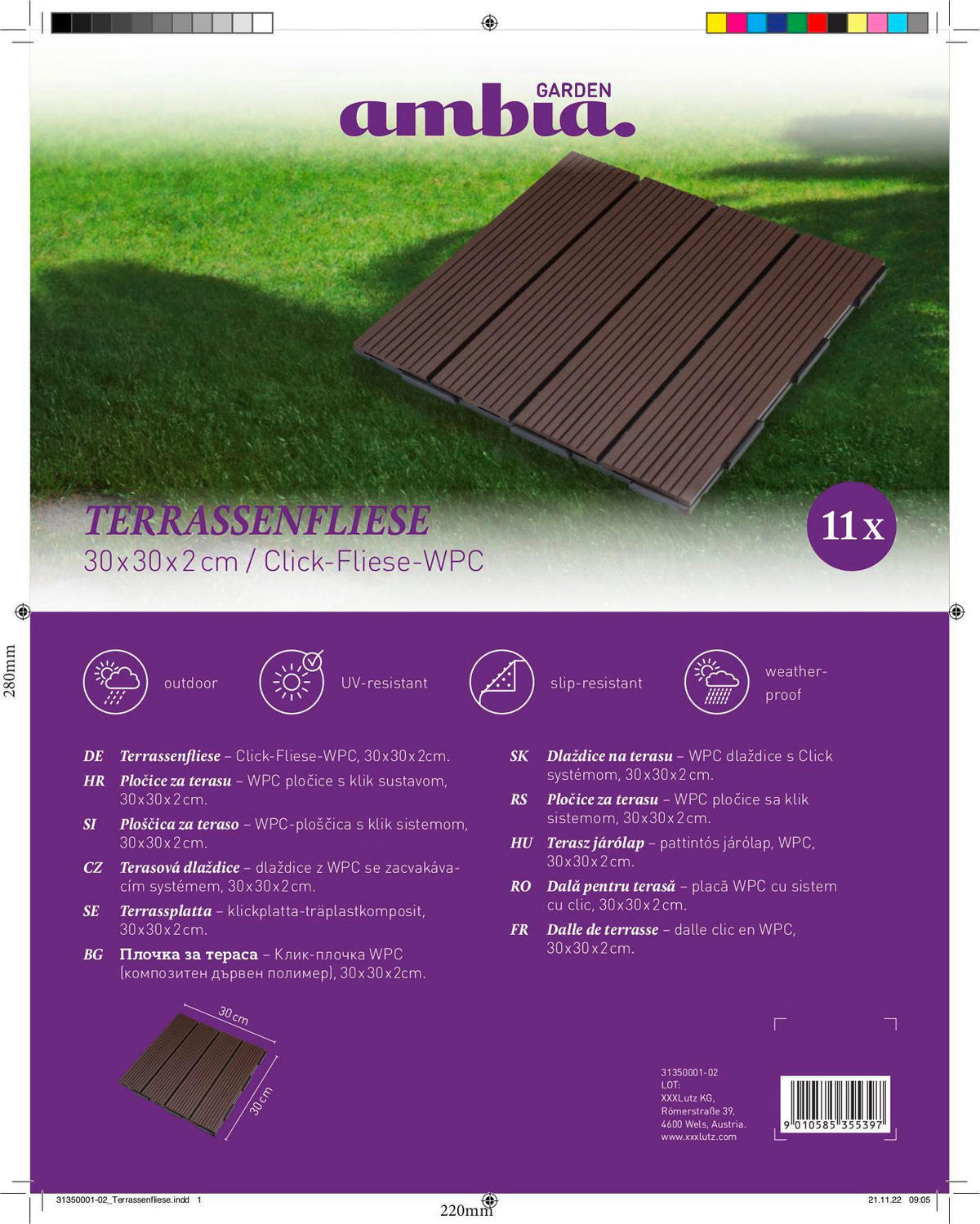 TERRASSENFLIESE Dunkelbraun 11 Stück  - Dunkelbraun, Basics, Kunststoff (30/30/2cm) - Ambia Garden