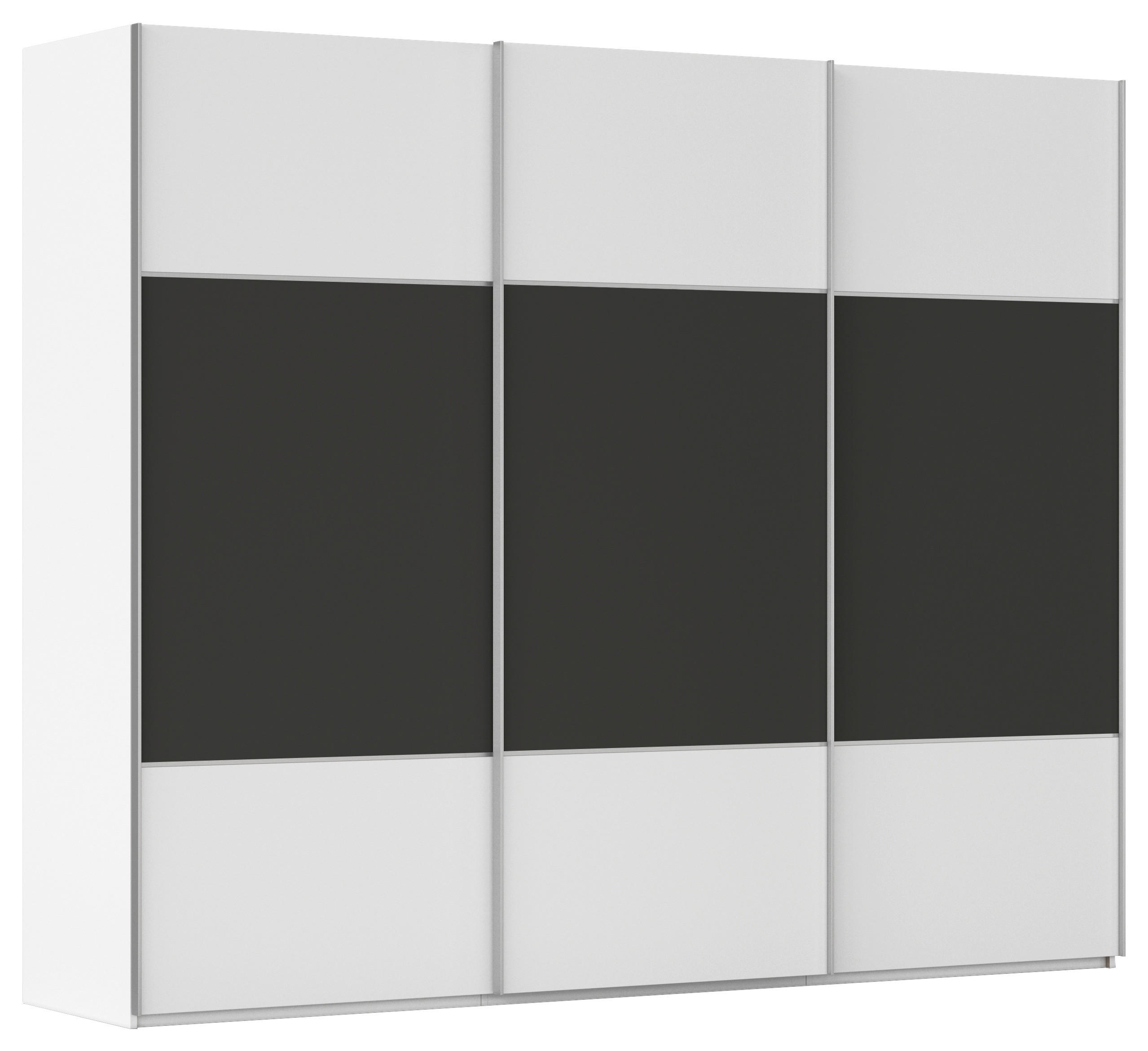 SCHWEBETÜRENSCHRANK 301/223/68 cm 3-türig Graphitfarben, Weiß  - Alufarben/Graphitfarben, KONVENTIONELL, Holzwerkstoff/Metall (301/223/68cm) - Novel