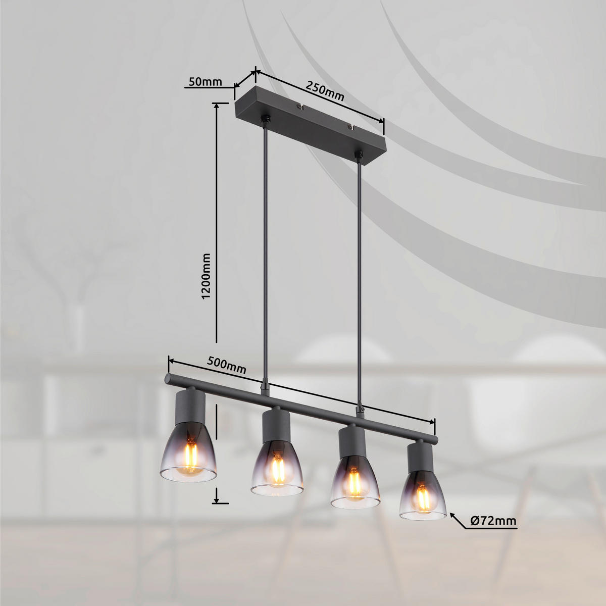 HÄNGELEUCHTE Satella 52/7,2/120 cm  - Klar/Schwarz, Design, Glas/Kunststoff (52/7,2/120cm) - Globo