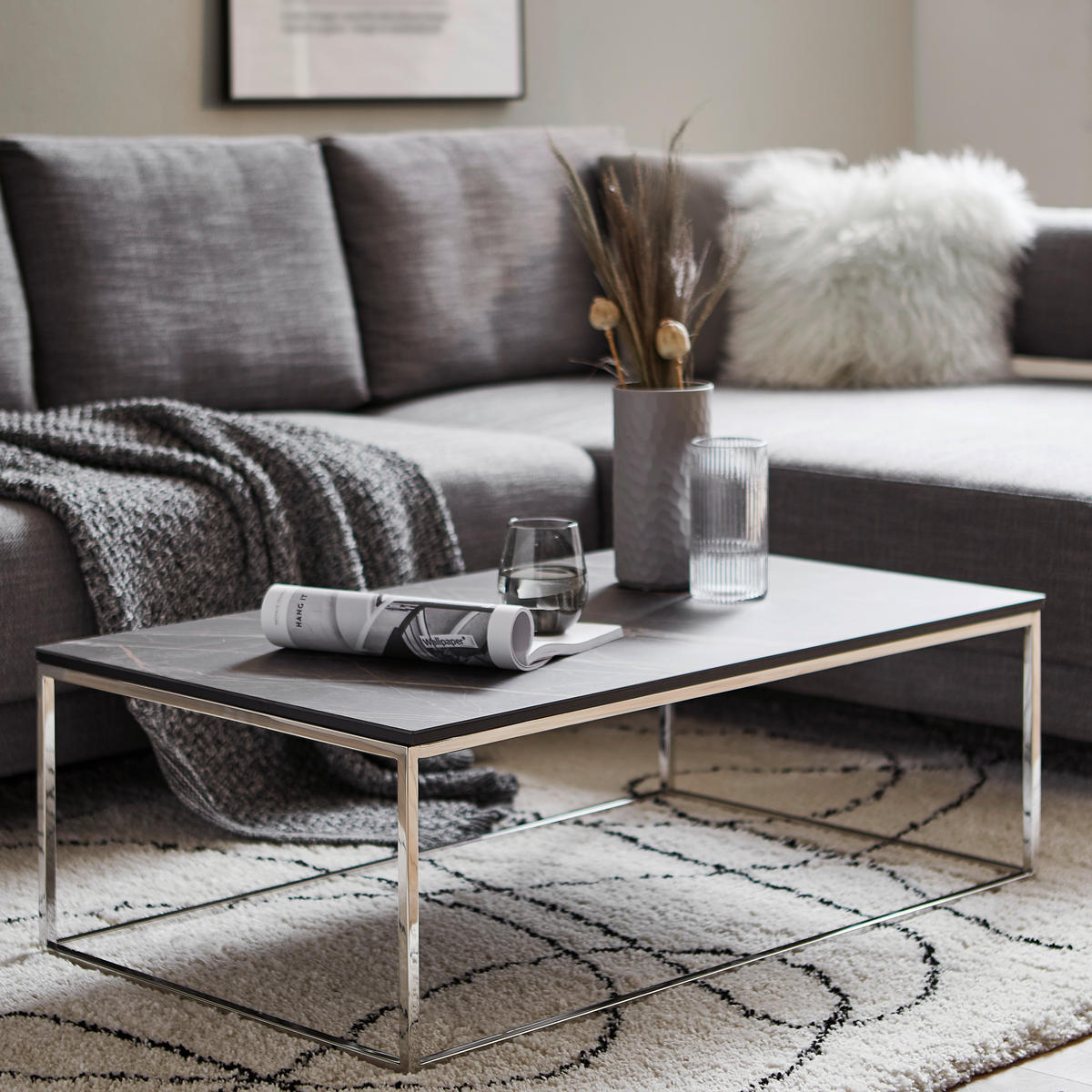 COUCHTISCH 100/60/34 cm rechteckig  - Edelstahlfarben, Design, Keramik/Metall (100/60/34cm) - Joop!
