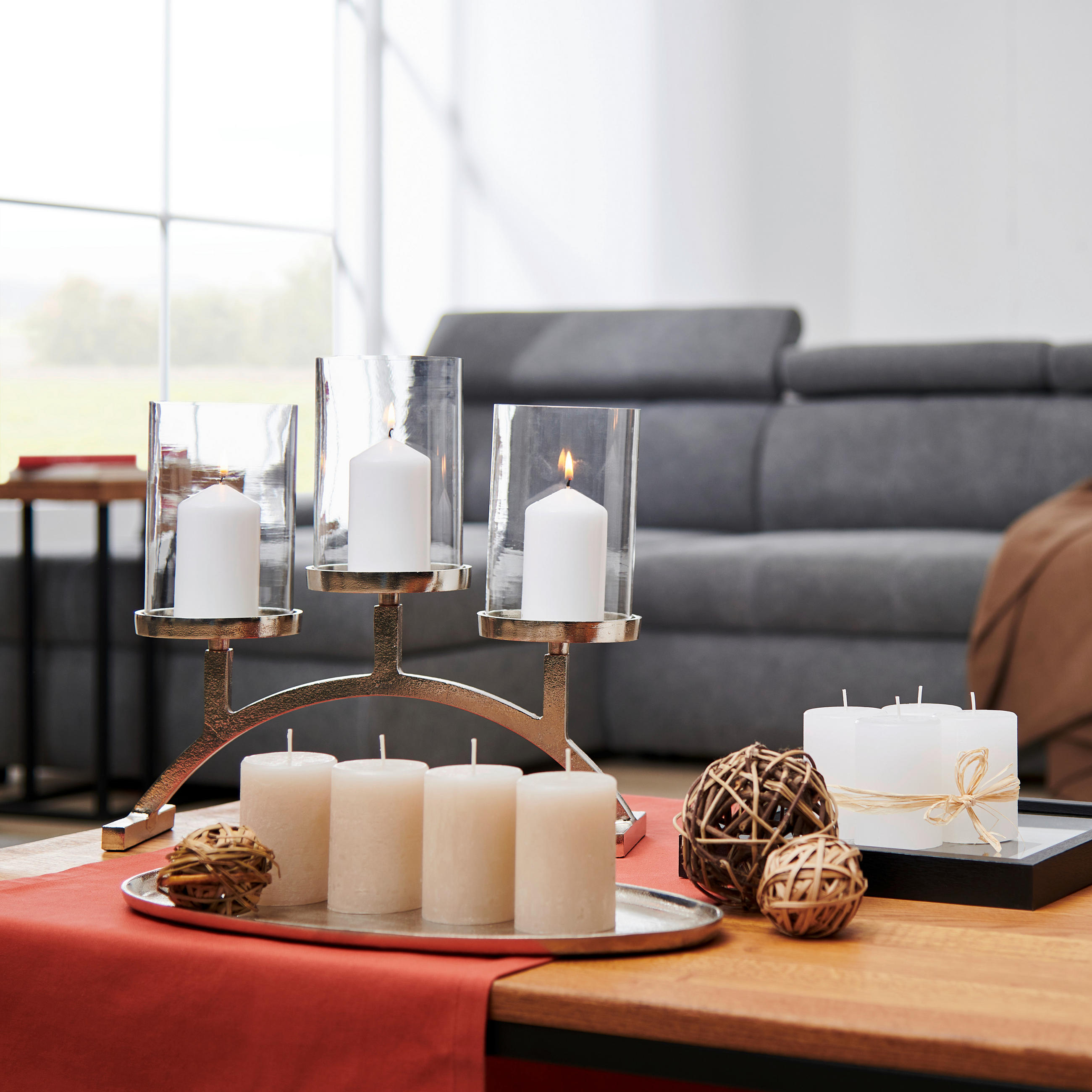 SVEČNIK - barve niklja, Design, kovina/steklo (35,5/10,5/19cm) - Ambia Home