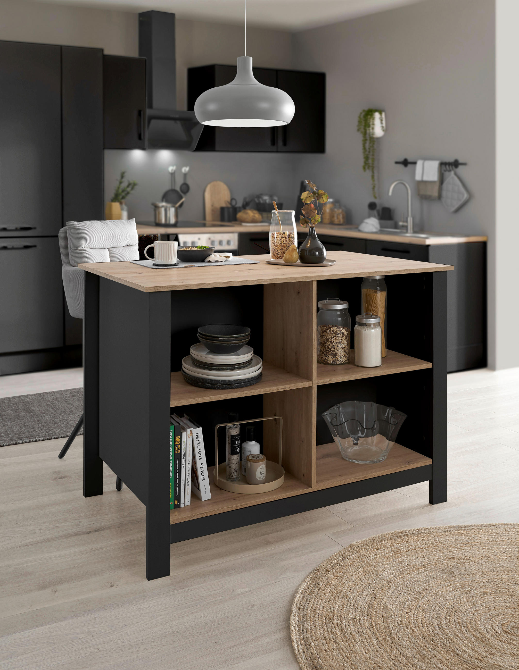 KUHINJSKI OTOK antracit, hrast Artisan - hrast Artisan/antracit, Design, drvni materijal (124/90/75cm) - MID.YOU