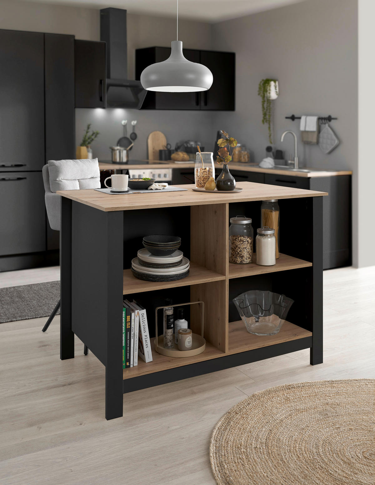 KUHINJSKI OTOK antracit, hrast Artisan  - hrast Artisan/antracit, Design, drvni materijal (124/90/75cm) - MID.YOU