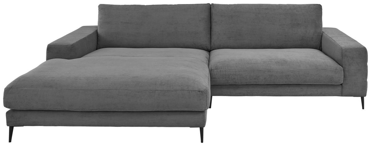 ECKSOFA Ottomane links  Anthrazit Feincord  - Anthrazit/Schwarz, Design, Textil/Metall (207/293cm) - Dieter Knoll