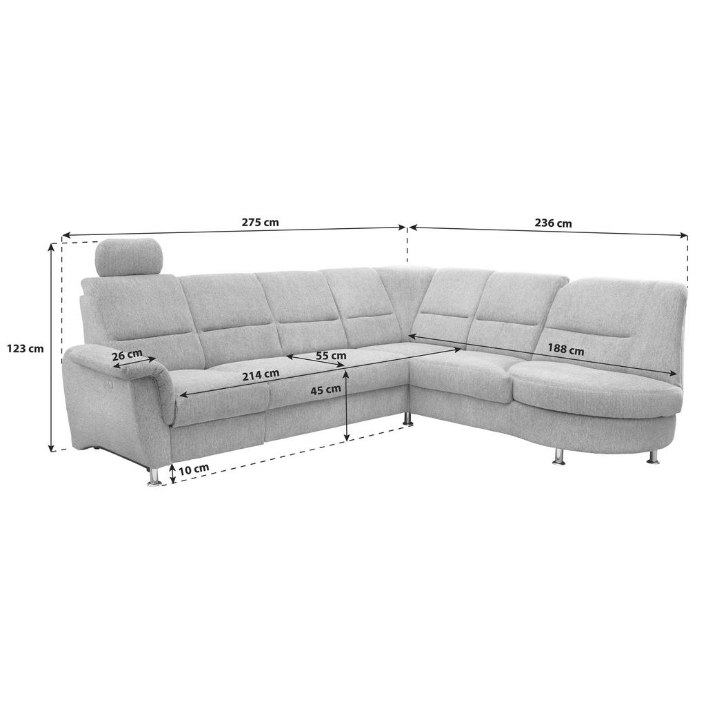 Thumbnail - Livetastic Ecksofa, Anthrazit, Textil, Uni, 6-Sitzer, Ottomane rechts, L-Form, 275x236 cm, Made in EU, seitenverkehrt er...