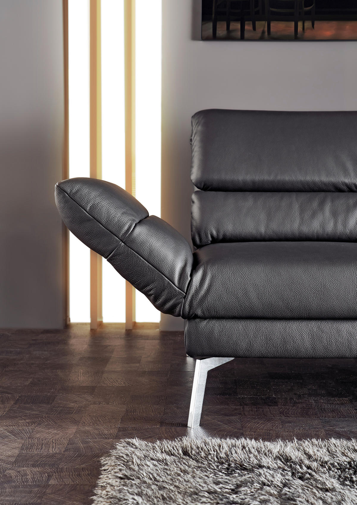 2-SITZER-SOFA Echtleder Schwarz  - Chromfarben/Schwarz, Design, Leder/Metall (178-226/82/96-177cm) - Dieter Knoll