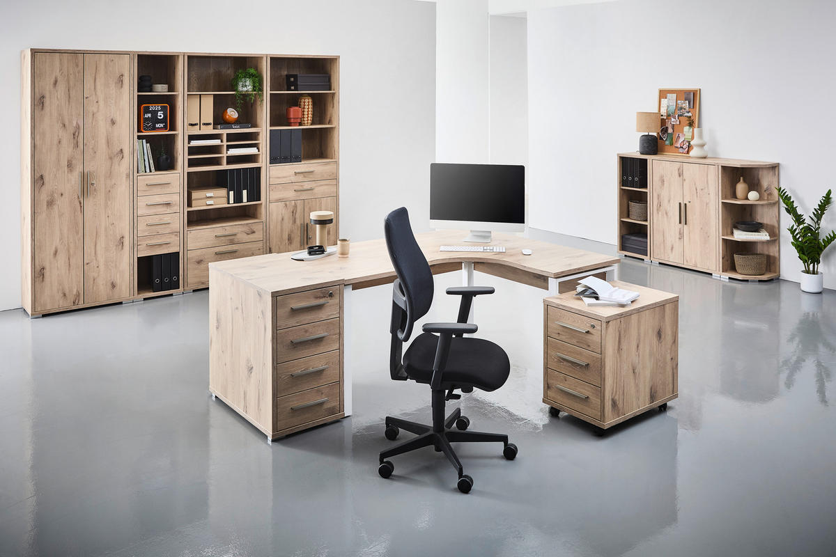 ECKSCHREIBTISCH 160/140/77,8 cm Weiss, Eichefarben  - Weiss/Eichefarben, Konventionell, Holzwerkstoff/Metall (160/140/77,8cm) - Voleo