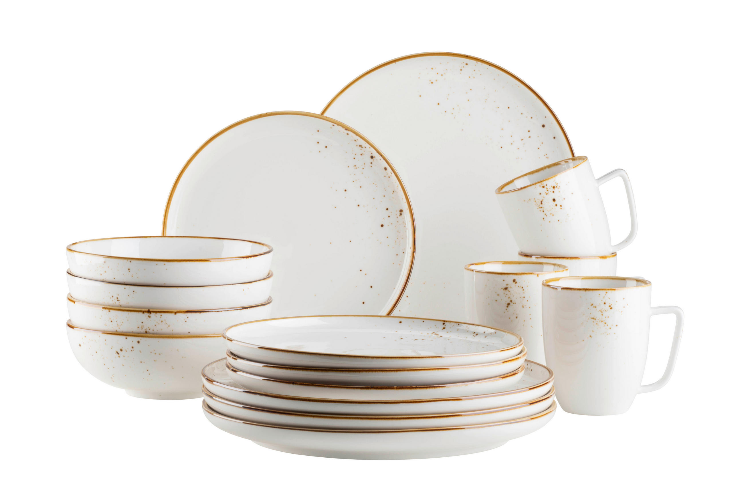 KOMBISERVICE Braun, Weiß 16-teilig  - Braun/Weiß, Basics, Keramik - Mäser