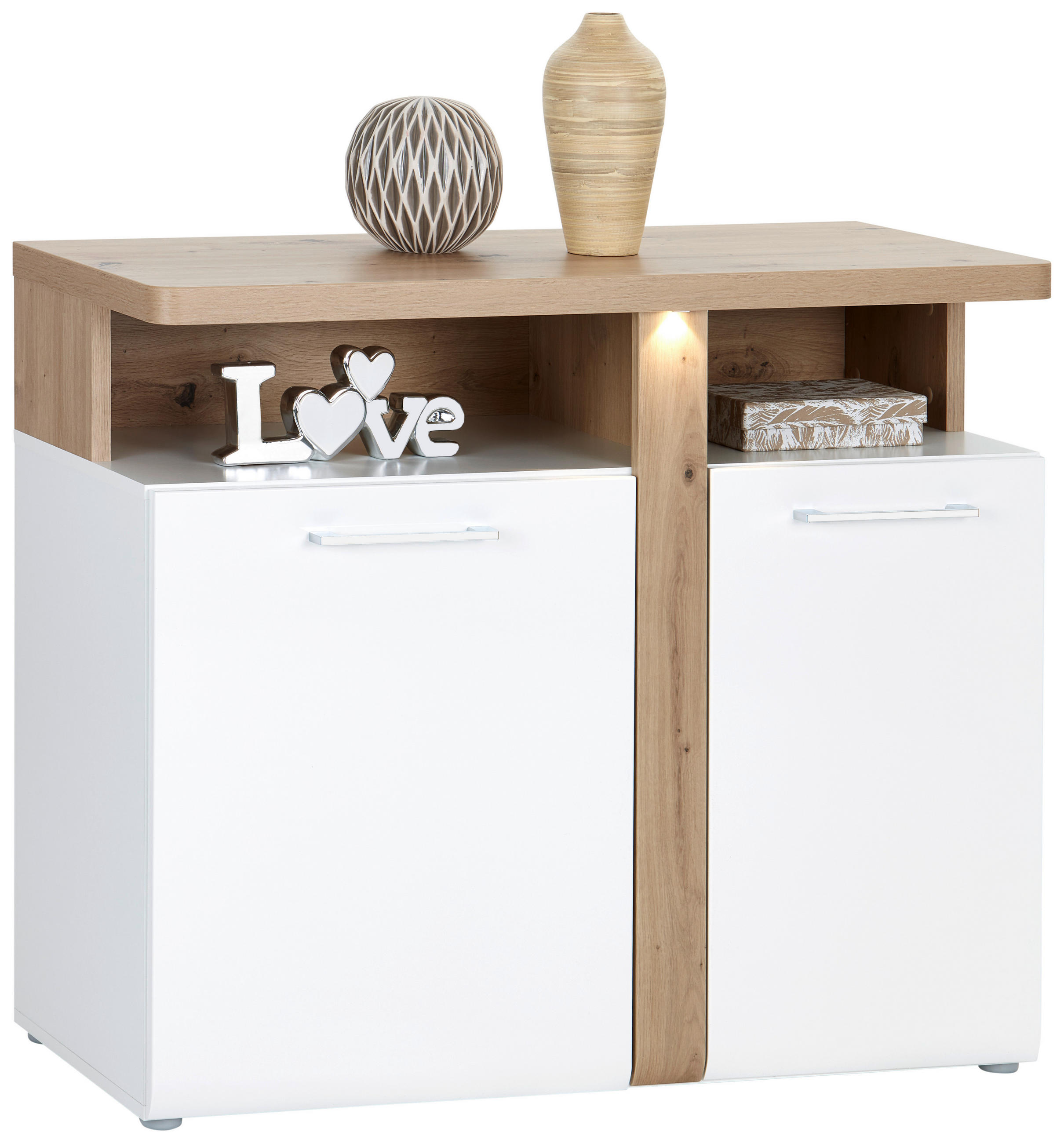 ŠIROKA KOMODA, bela, barve hrasta  - barve kroma/siva, Moderno, kovina/umetna masa (103,5/85,9/43,2cm) - Hom`in