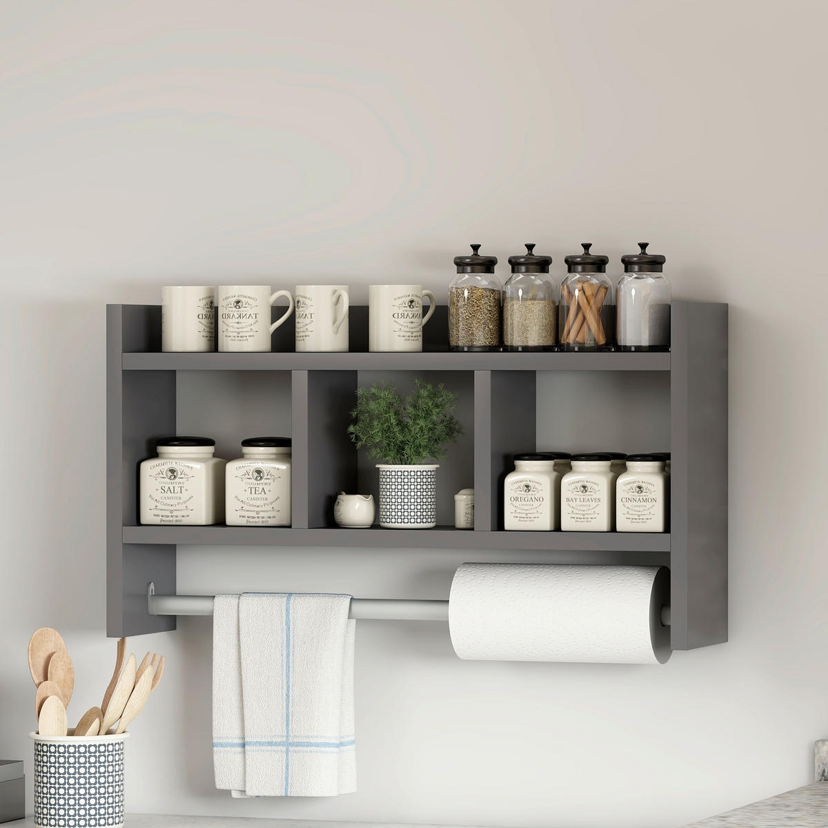 KÖKSHYLLA 64/35/15 cm  i antracit  - antracit, Design, trämaterial (64/35/15cm) - Livetastic