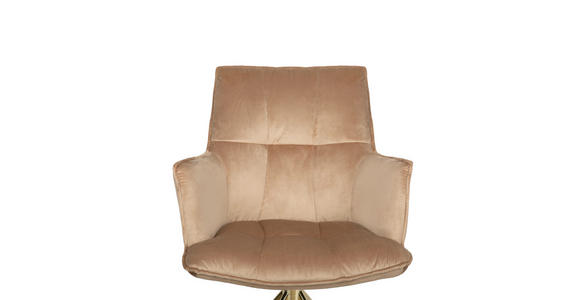 ARMLEHNSTUHL  Stoffauswahl, Sitzfläche 360° drehbar, automatische Rückholfunktion Samt  Goldfarben, Hellbraun  - Hellbraun/Goldfarben, Design, Textil/Metall (59/89,5/63cm) - Novel