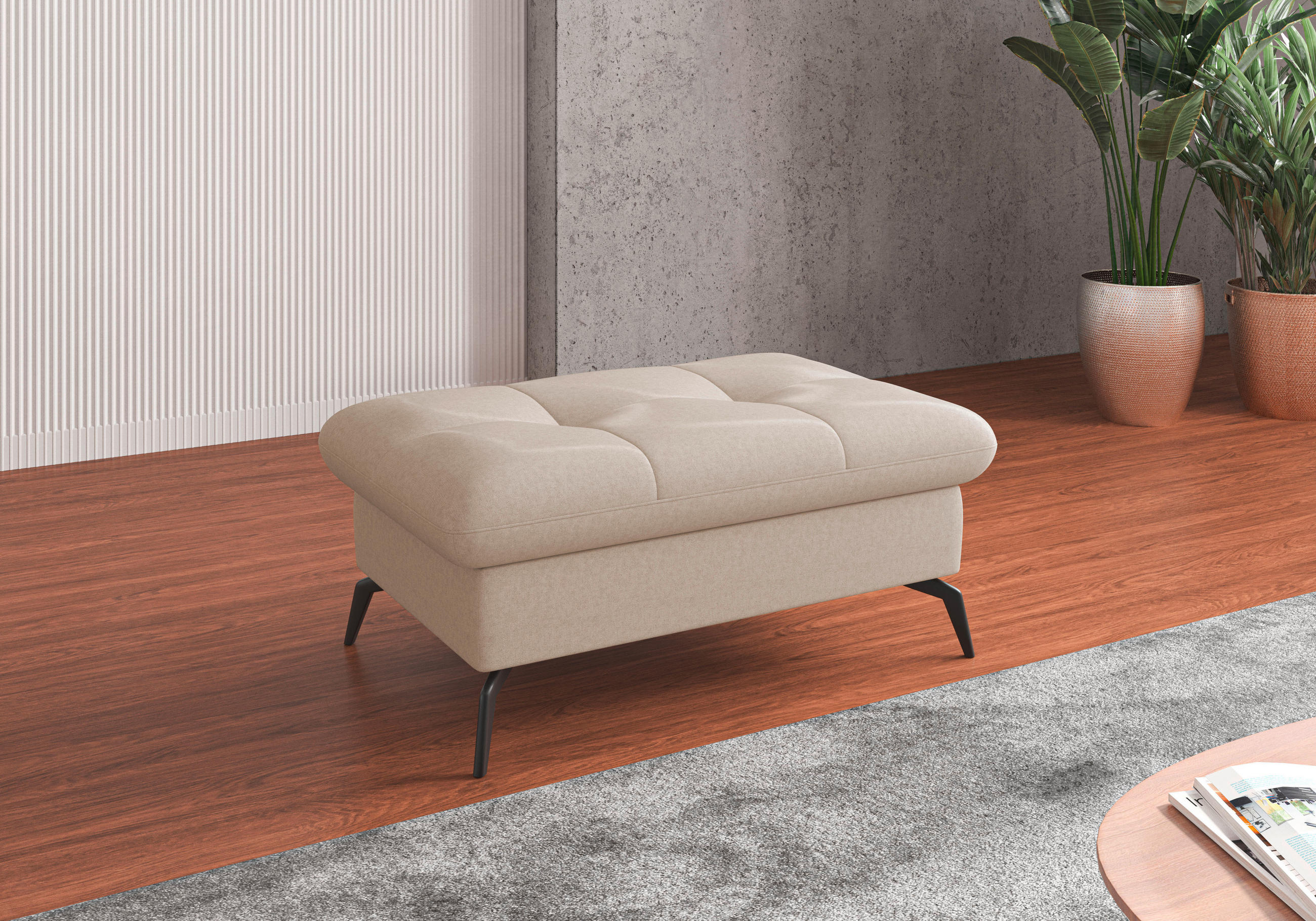 HOCKER Flachgewebe Creme  - Creme/Schwarz, KONVENTIONELL, Textil/Metall (102/47/69cm) - Sit & More