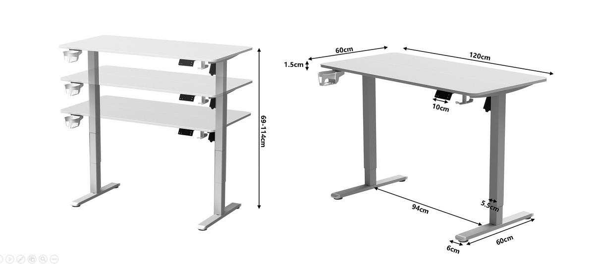 SCHREIBTISCH 120/60/70-115 cm Weiss, Plankeneiche höhenverstellbar, Memoryschalter, Getränkehalter, Headsethalter elektrisch höhenverstellbar  - Weiss/Plankeneiche, Modern, Holzwerkstoff/Kunststoff (120/60/70-115cm) - Livetastic