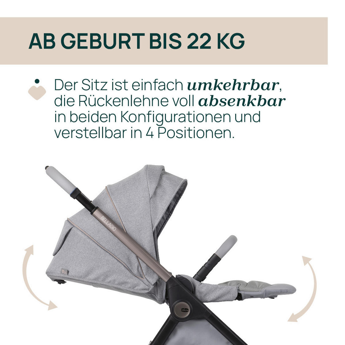 KINDERWAGEN  Bellagio  Lunar Rock  - Grau, Basics, Metall (55/82/97-106cm) - Chicco