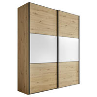 SCHWEBETÜRENSCHRANK Weiss, Eiche Artisan  - Weiss/Schwarz, Holzwerkstoff/Metall (188/222/68cm) - Moderano